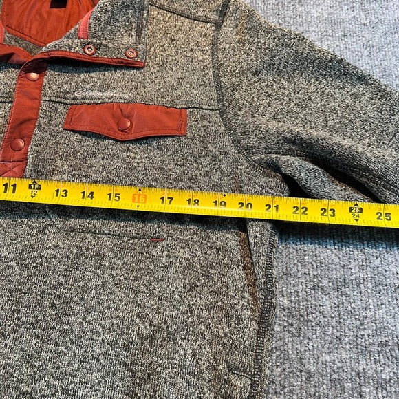Eddie‎ Bauer Mens L Gray Pullover Fleece Button Mock Neck Pocket Sweater - Picture 5 of 9